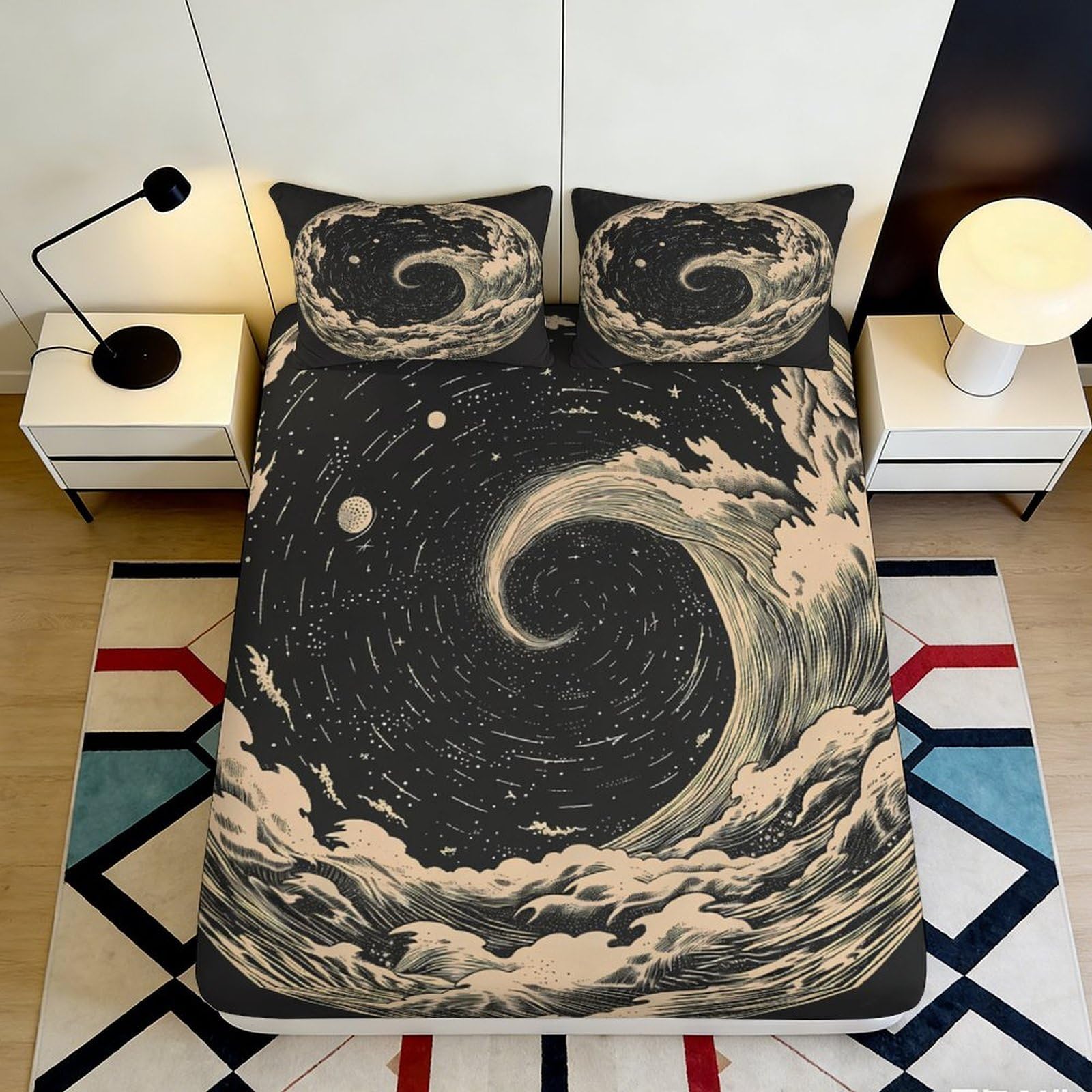 Zfldkwgb Style-4 3D Printed Dark Wave Fitted Sheet Microfiber Artistic Night Sky Mattress Cover For Bedroom Dorm Protection Decor 90X200x25cm
