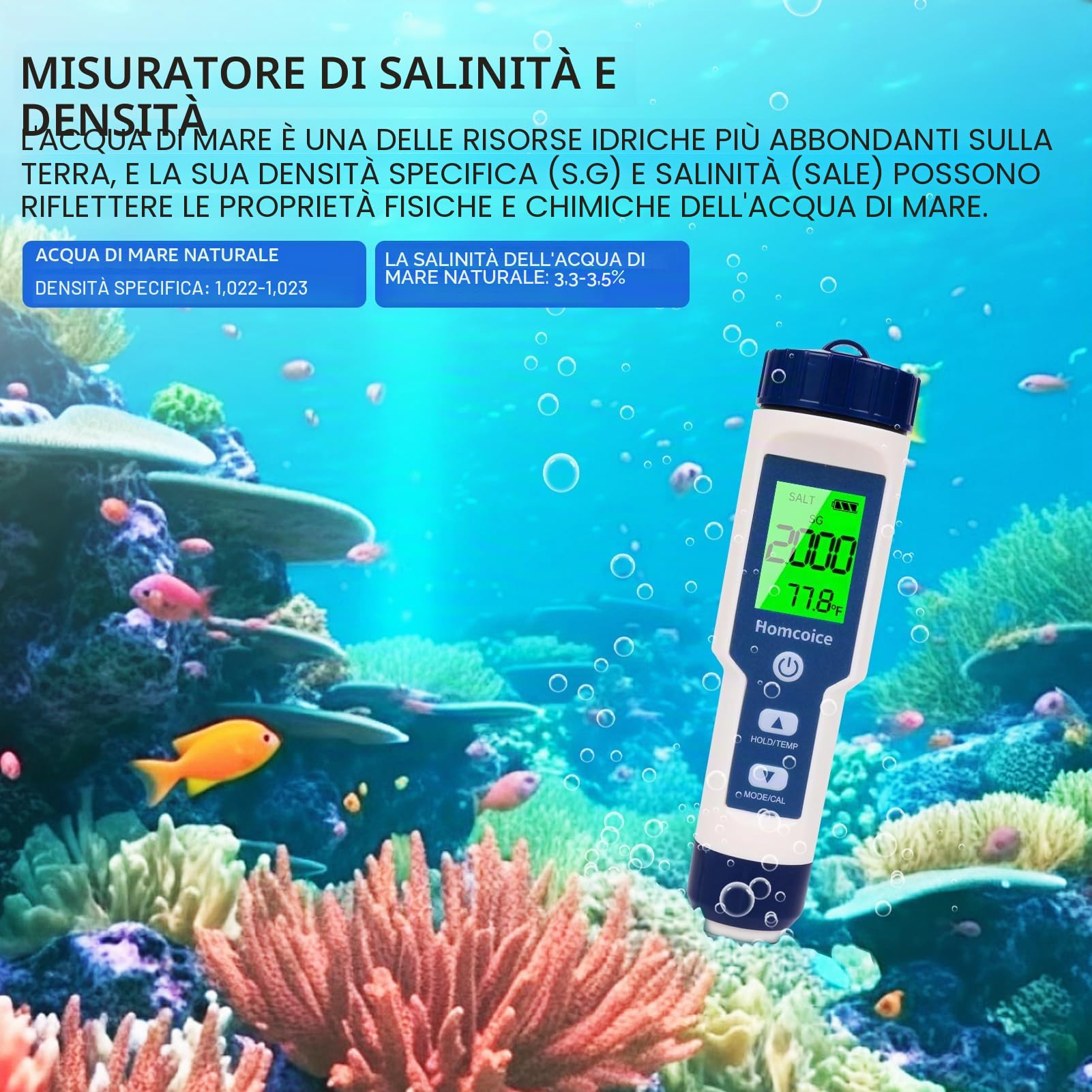 Misuratore pH Piscina 7 in 1 con TDS EC Salinità S.G ORP Temperatura, professionale Tester pH Acqua IP67 impermeabile, pH Meter digitale ad alta precisione 0,01 con funzione ATC