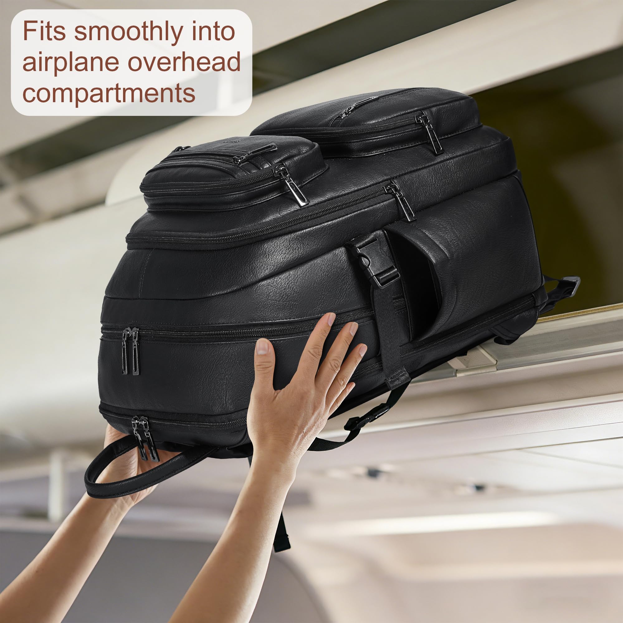 Mochila de cuero vegano, mochila de viaje TSA para hombres y mujeres, se adapta a laptop de 17.0 pulgadas con correa de equipaje, color negro