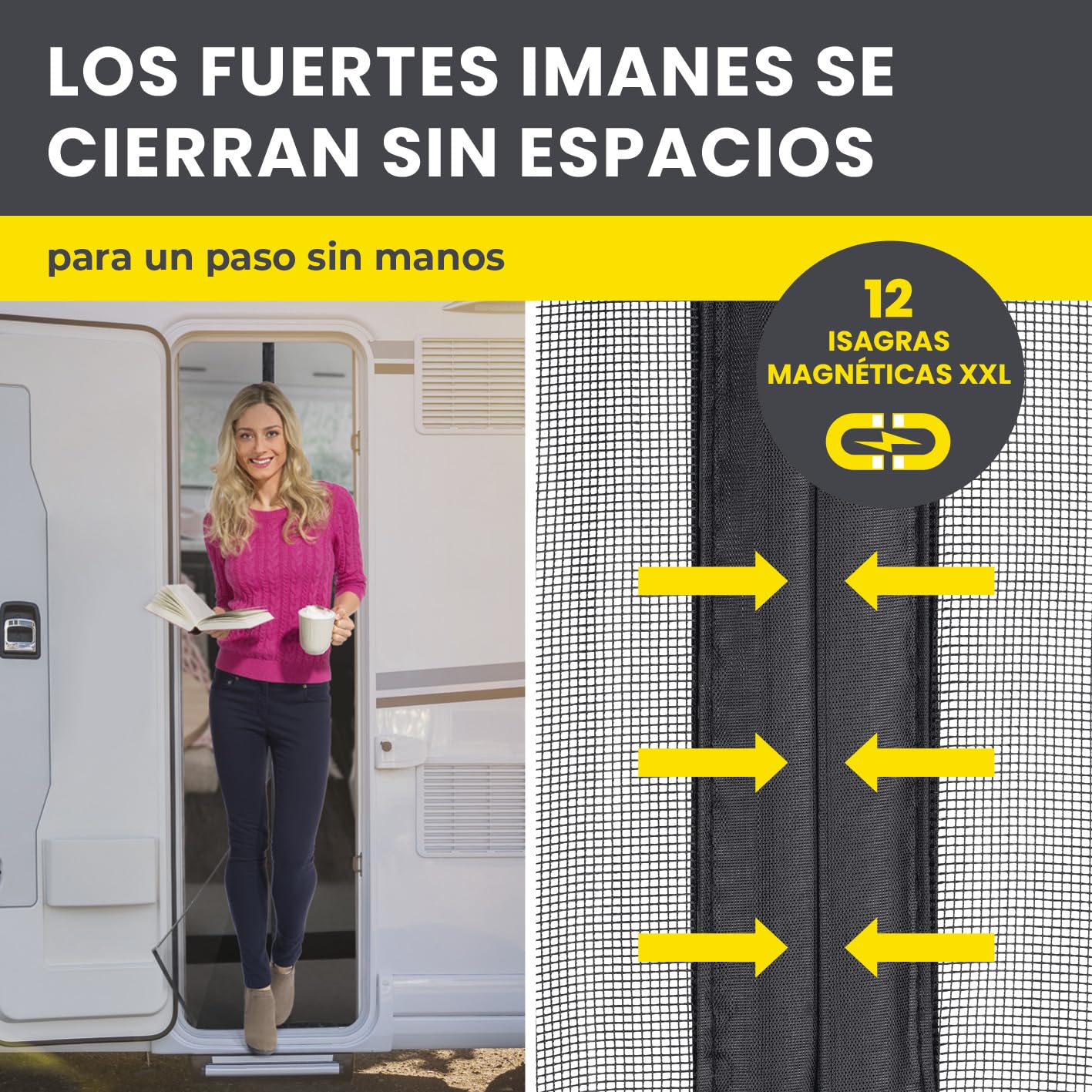 EASYmaxx Cortina mosquitera para caravana de 60 x 180 cm, mosquitera con cinta magnética XXL, puerta de protección contra insectos para caravanas, mosquitera magnética con cierre automático