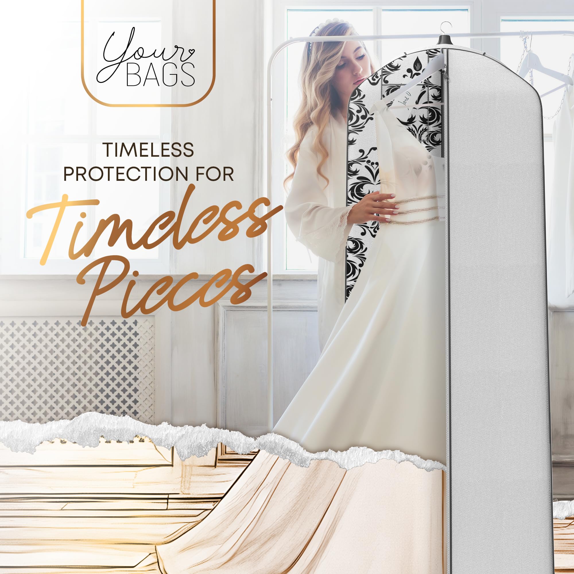Amazon.com: Your Bags Wedding Dress Garment Bag - Garment Bags for Travel \u0026  Hanging Clothes or Storage - 72\" Wedding Dress Bag for Gowns Long with 20\"  Gusset for Puffy Bridal Gowns