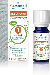Puressentiel True Lavender Organic Essential Oil - Used in aromatherapy as a calmative - Helps to treat colds, cough, headaches, and digestive discomfort - 100% pure and from natural sources - 10ml