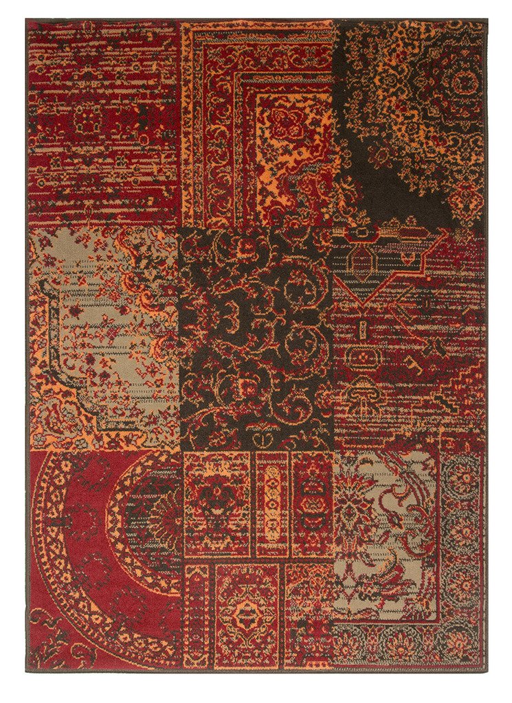 Milan Warm Red Brown Burnt Orange & Grey Rug Traditional Living Room Area Rugs - 120cm x 170cm