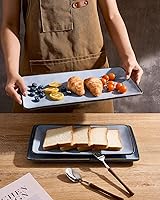 Vista 3 de Famiware Plato de Servir, Platos de Servir Rectangulares de 15.67/14.1/12.6 pulgadas para Entretenimiento, Esmalte Reactivo, Bandejas de Servir