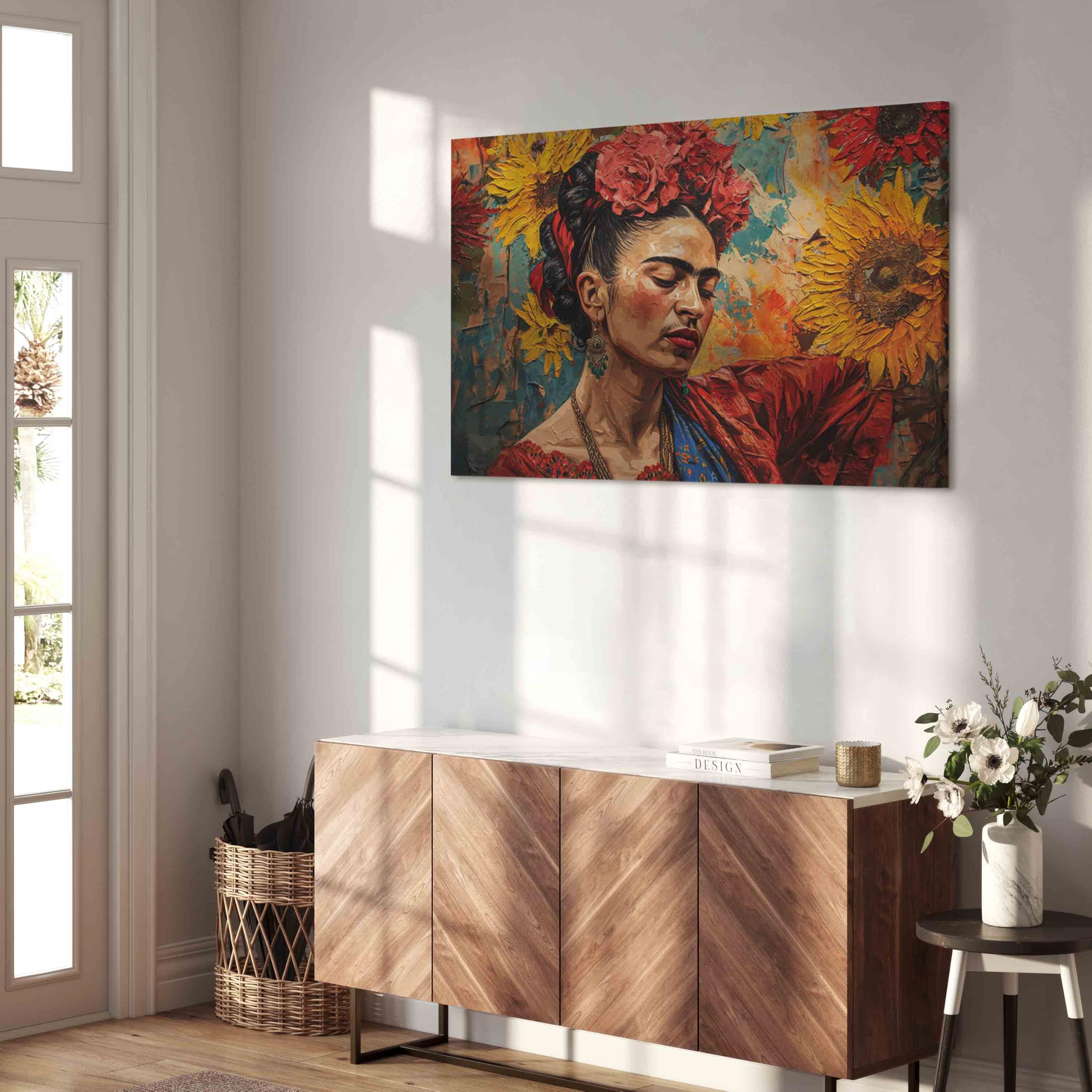murando – Quadro Frida Kahlo 120x80 cm 1 Pezzo Stampa su Tela Quadri Moderni Murale Arte Moderno Grafica Decorazioni da Parete Pittura Immagini Decori Girasoli Fiori Natura h-H-10050-b-a