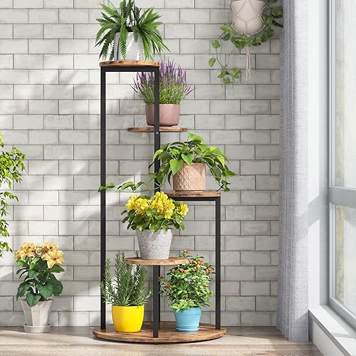 Miniatura 2 de Tribesigns Soporte esquinero para plantas de interior, 4 niveles altos para múltiples plantas en maceta, soportes de madera para macetas con marco