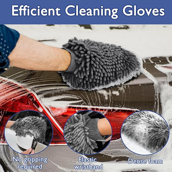 KALBIGRO Juego de 3 Piezas Bayeta Microfibra & 2 Piezas Manoplas de Secado Lavado, 600 g/m² Toalla Secado Coche para Secar Sin Arañazos y Pulir (40 x 30 cm) - 3