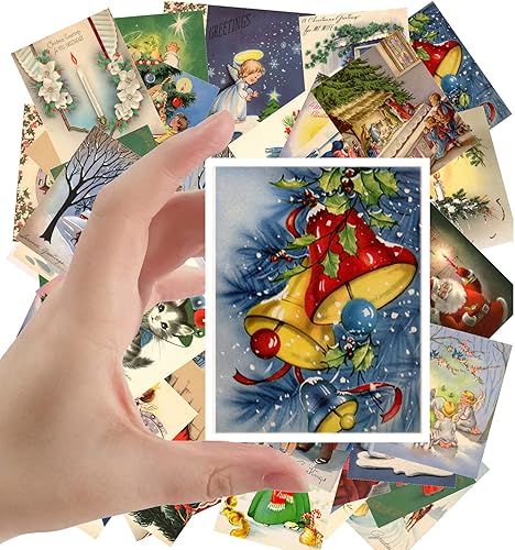 Calcomanías grandes (24 unidades de 2.5 x 3.3in cada uno) de Navidad, bonitas imágenes y escenas, colección de tarjetas de felicitación retro vintage