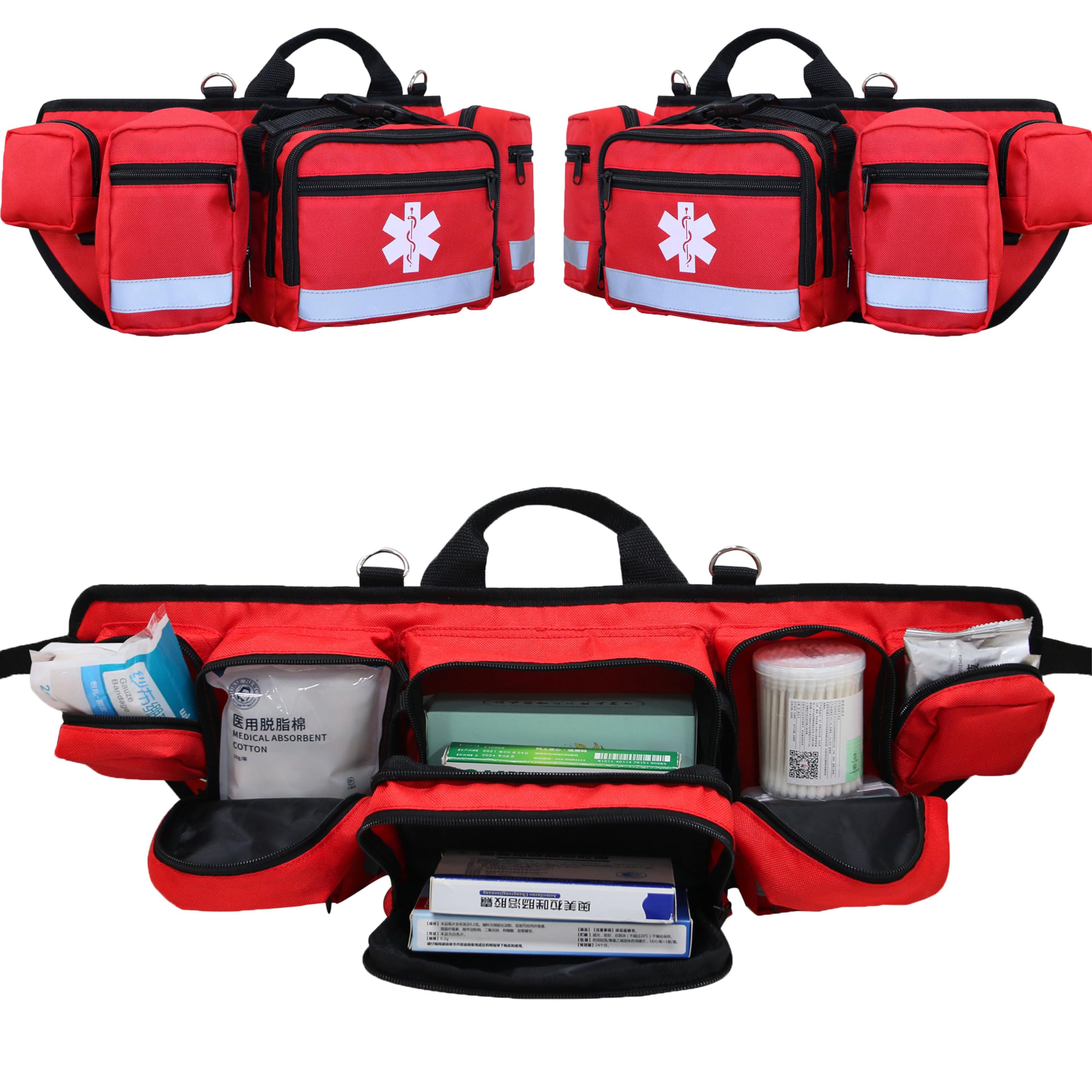 URMONA First Aid Empty Kit, Portable First Aid Fanny Pack with Reflective Strip, 23 inch Waist Bag for Emergency at Home, Office, Car, Outdoors, Boat, Camping, Hiking