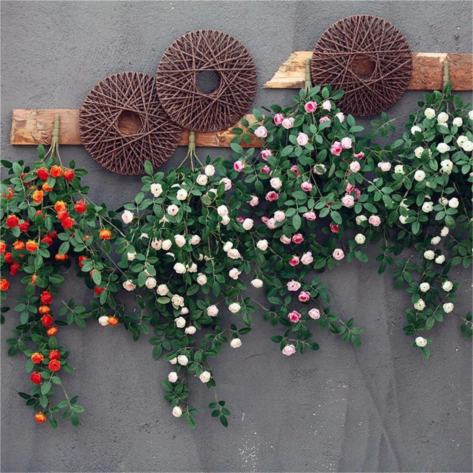 Vite di rose artificiali Piante di fiori artificiali Foglie verdi Lvy | Fiore da appendere, rosa, vite, matrimonio, casa, giardino, decorazione, parete in seta fai da te(A pink 80cm)