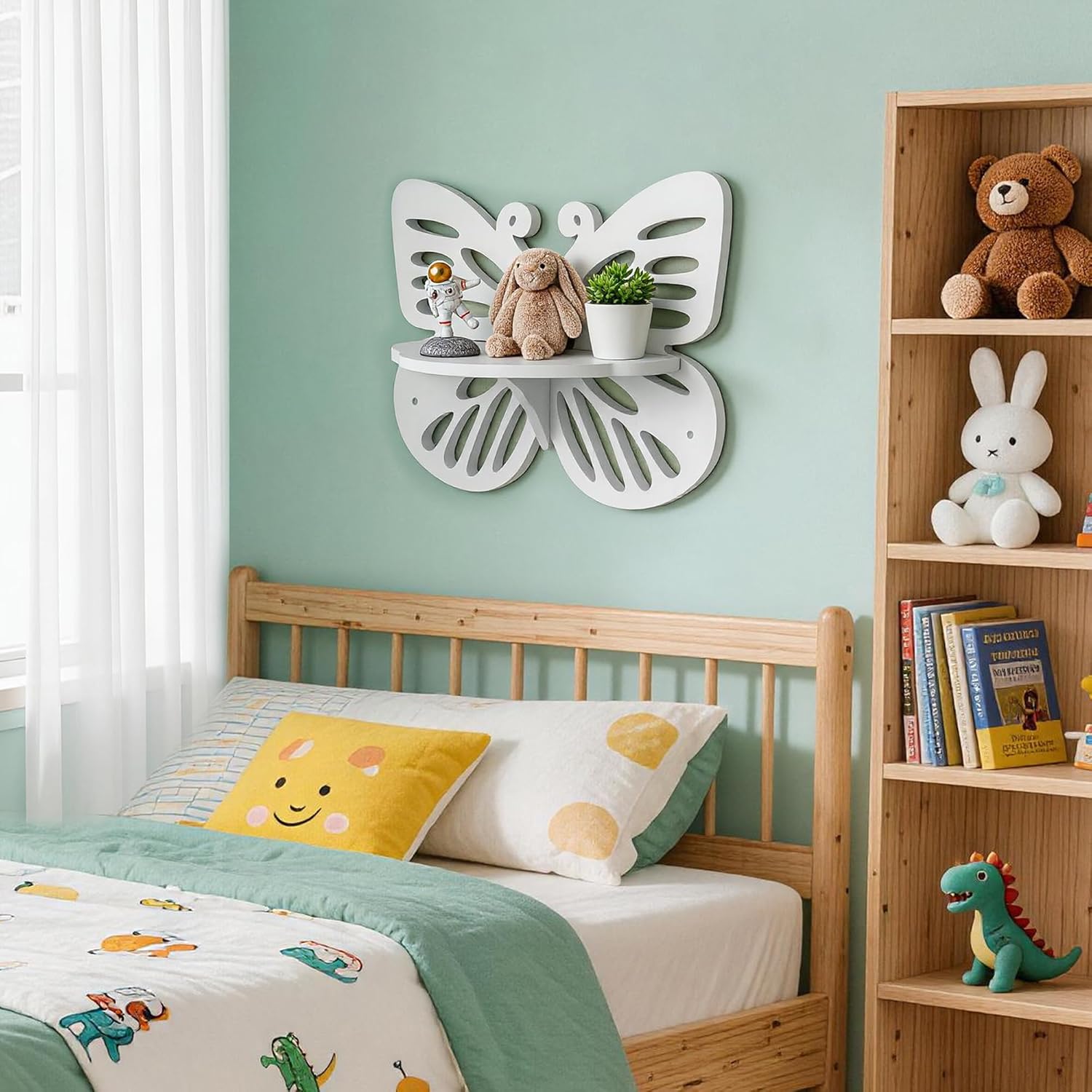 Butterfly Shaped White Floating Wall Shelf - Cute Nursery Wall Mounted Display Rack for Kids' Room, Decorative Storage Shelf for Toys, Plants & Home Decor