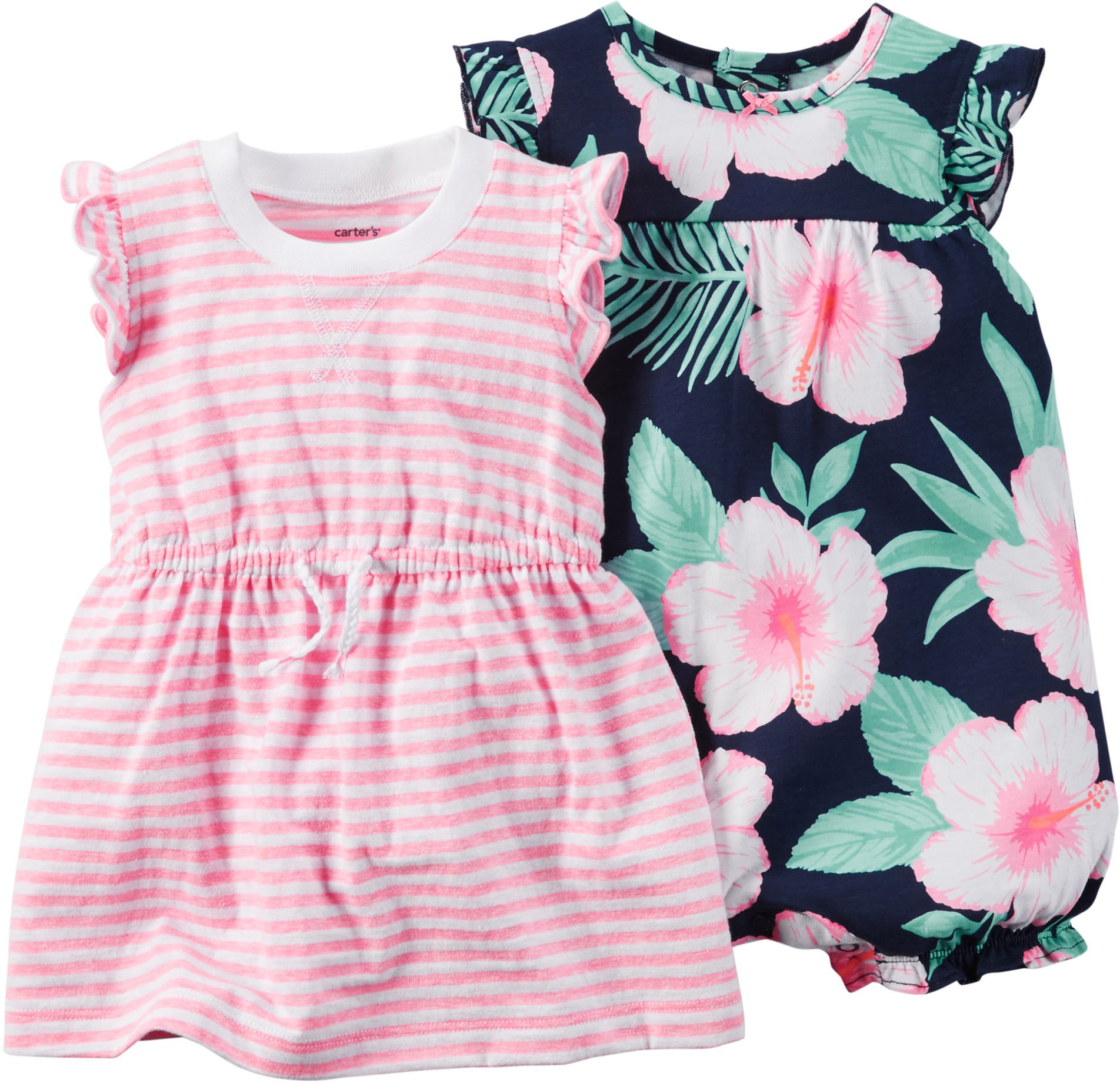 Carter's 2 Pack Rompers, Pink Floral, New Born