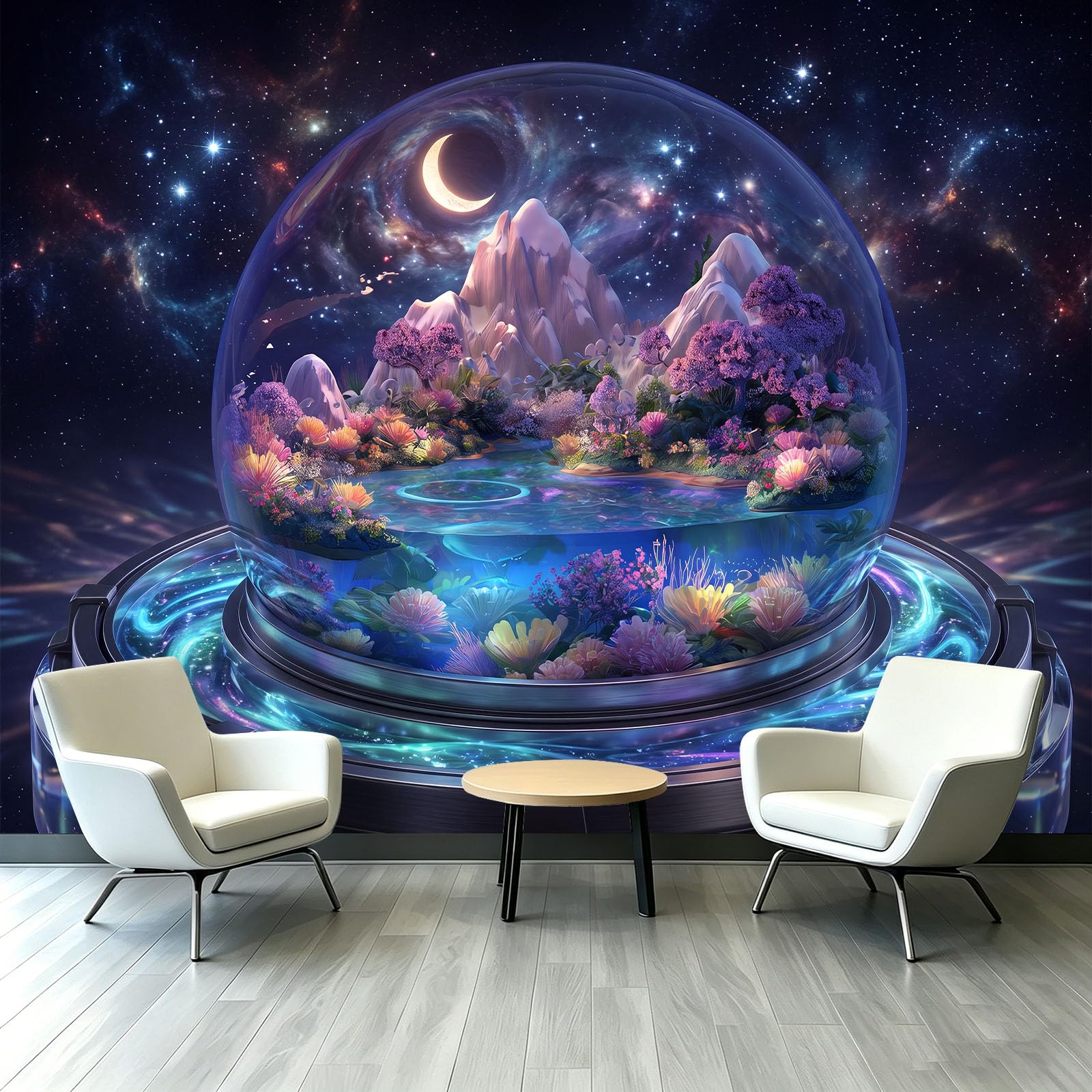 Générique Tapeta gwiaździste niebo szklana kula śnieżna góra 200 x 140 cm (szer. x wys.) plakat ścienny 3D, fantastyczna kojąca fototapeta, freskowa tapeta z włókniny do salonu, sypialni i kuchni