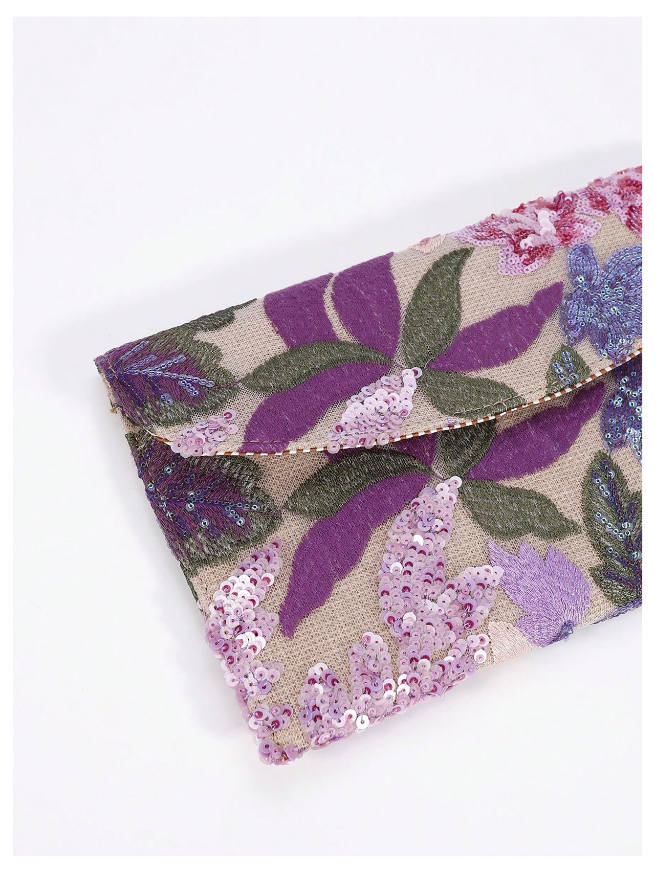 Borsa da sera floreale con paillettes, viola, L