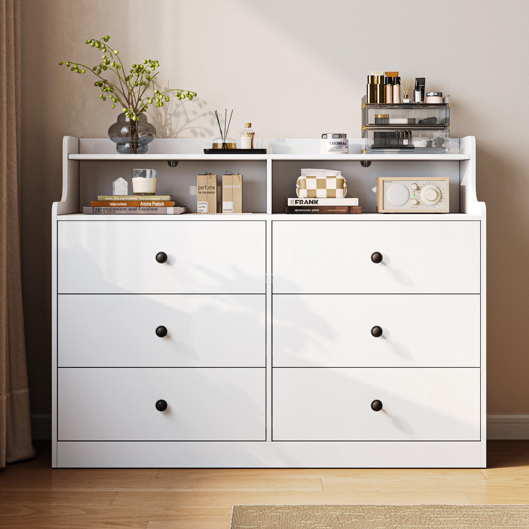 LINSY HOME Kommode mit 6 Schubladen, Weiß – Hochwertiger Schubladenschrank aus Holz, Wäschekommode fürs Schlafzimmer, Modernes Design, Maße: 133 × 102,8 × 39,8 cm | Hochwertiger Schubladenschrank aus Holz, Wäschekommode fürs Schlafzimmer, Modernes Design,