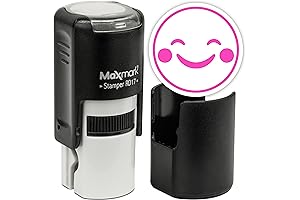 MaxMark Round Self Inking Emoji Stamp - Happy - Pink Ink