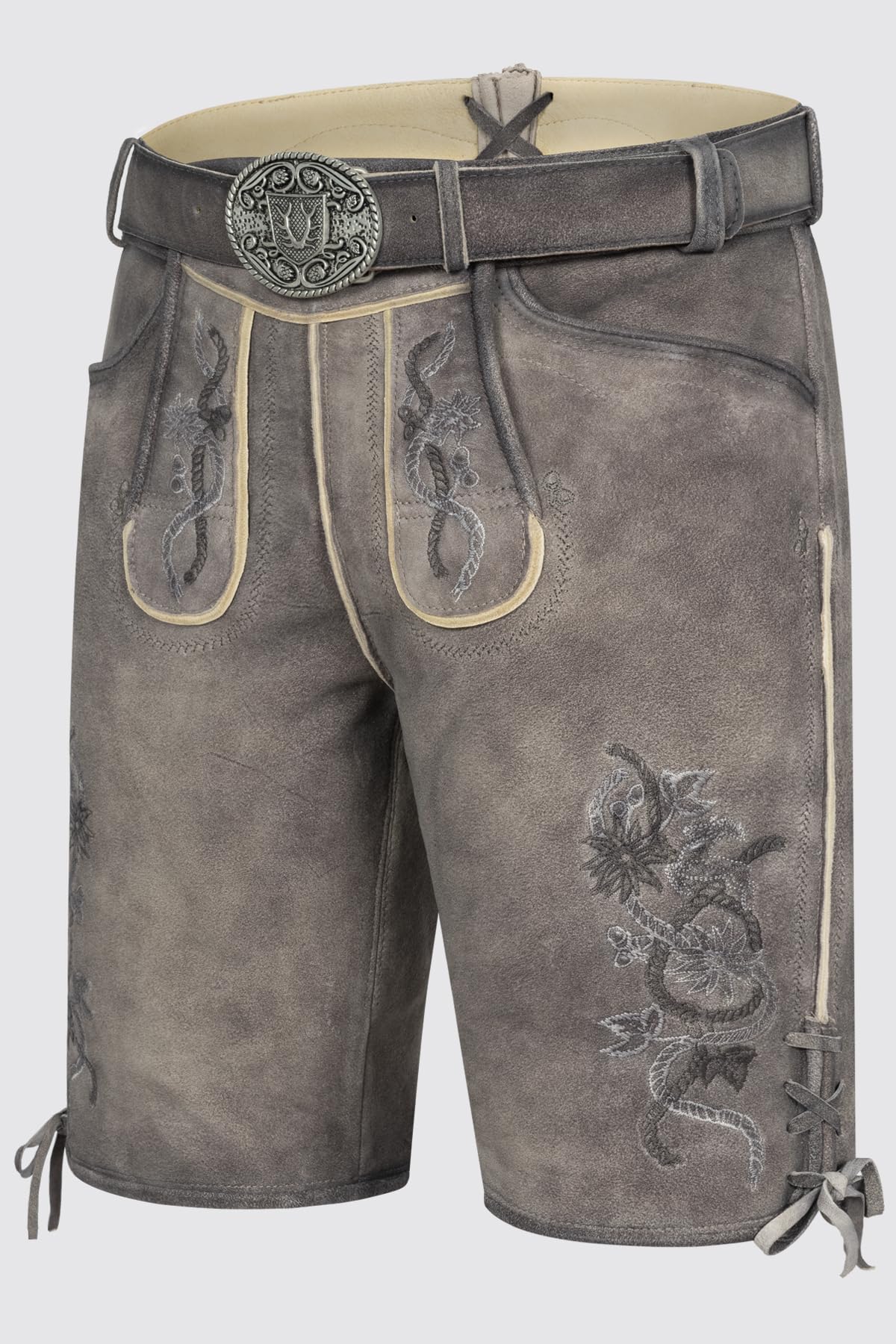 Krüger Herren Trachten Lederhose kurz, Modell: Lederhose Mirko mit Gürtel, Knielang, Tracht, Volksfest