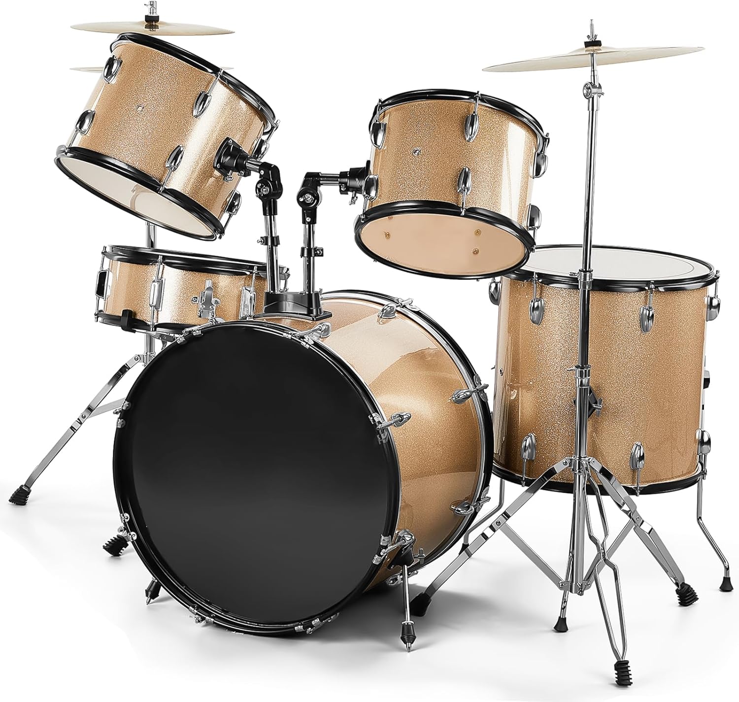 5-Piece Drum Set Adult, 22-Inch Full Size Drumset with Cymbals, Pedal, Drumsticks, Adjustable Stool & Stands – Acoustic Drum Set for Adults, Beginners, Students,Teens – Champagne 22" - 5 Piece Champagne - Image 1 of 9