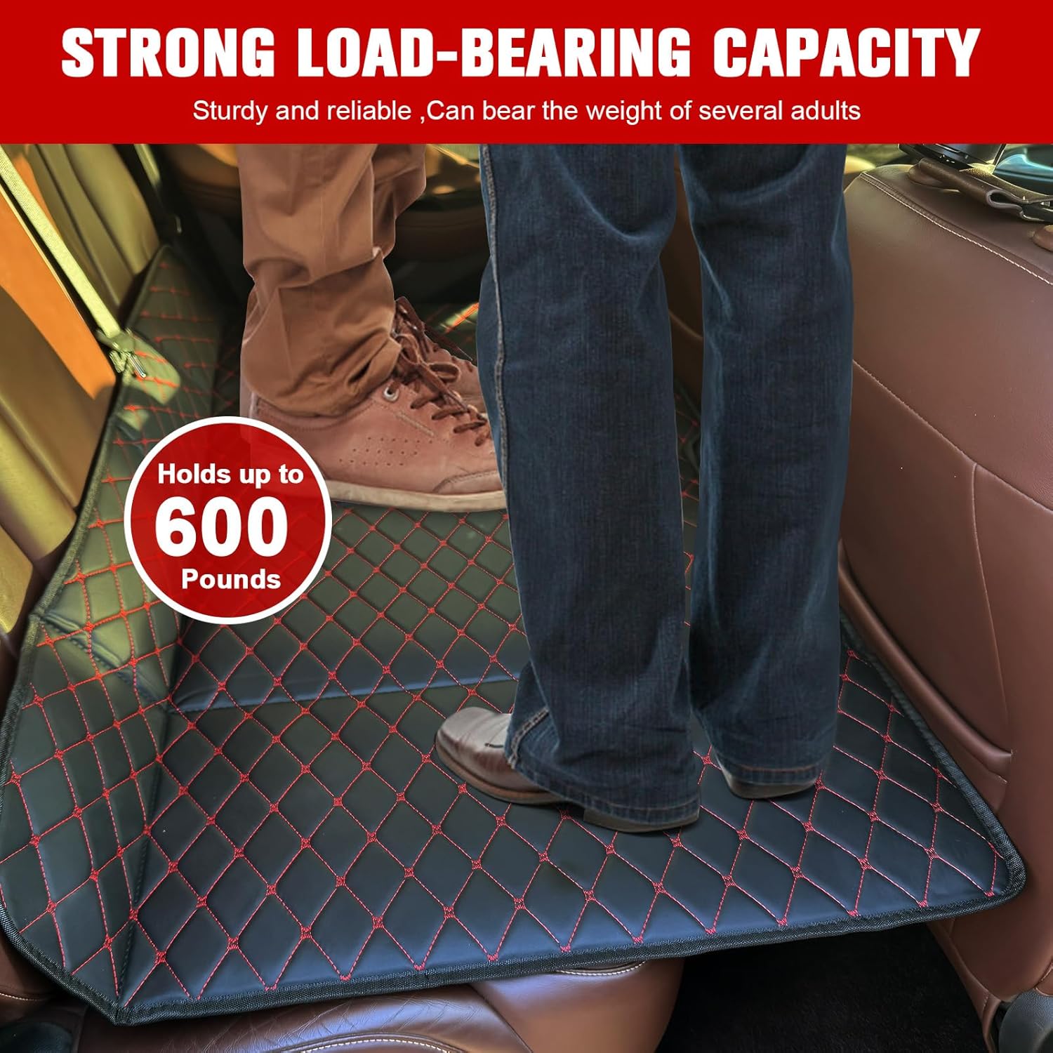 ETOYA Non-Inflatable Car Back Seat Bed Mattress, Folding Portable PU Leather Backseat Bed for Travel Camping, Suitable for Car Large Truck SUV - 51" L x 31" W