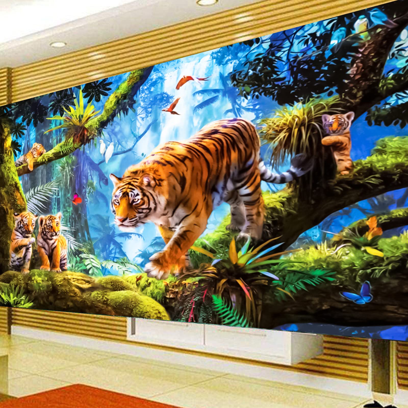 Trayosin DIY 5D Diamond Painting Gross, Diamant Painting Bilder Tiger Diamant Malerei Tier Kits Malen nach Zahlen Stickerei Set Kreuzstich Bilder Wall Decoration (120x80cm)