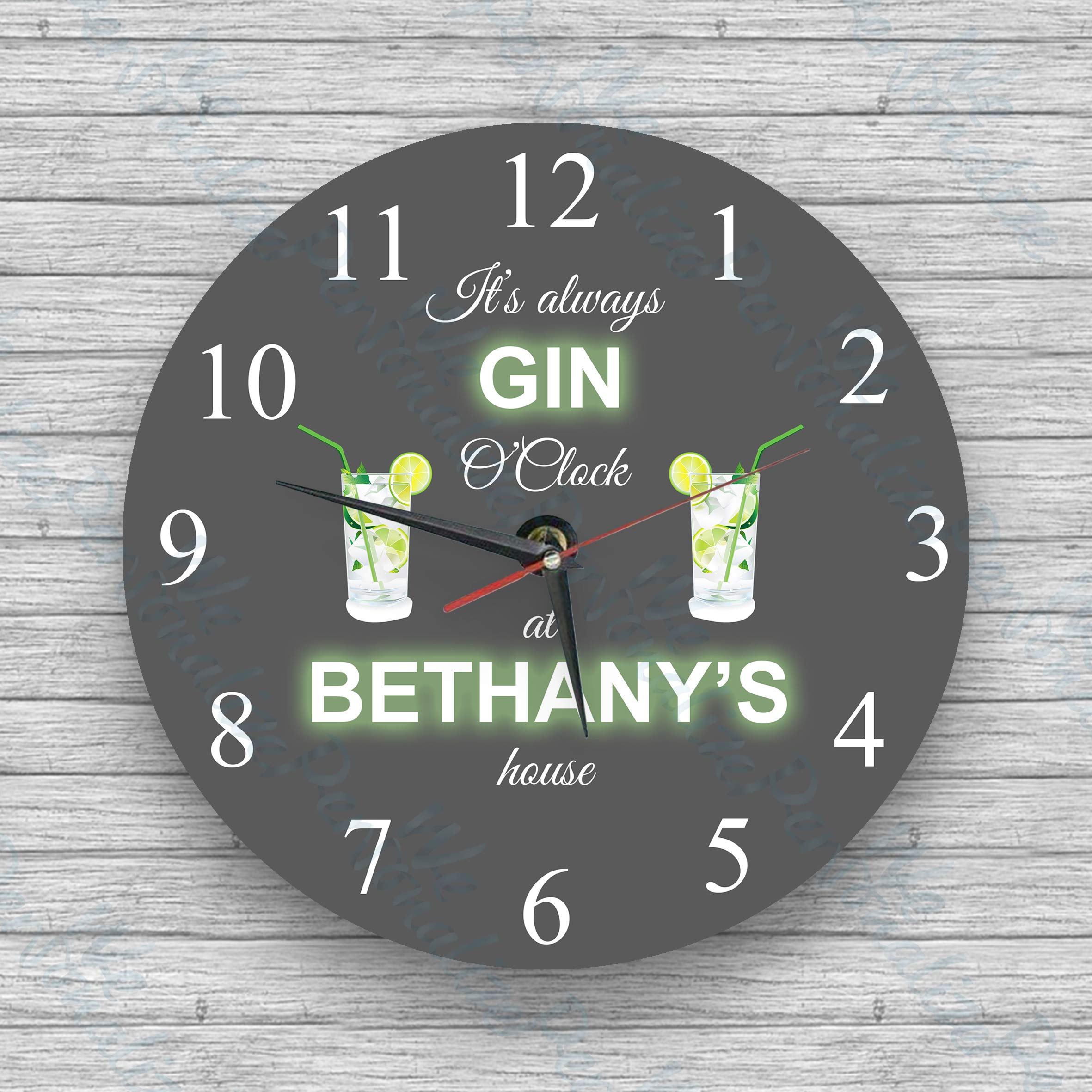 We Personalize White Gin O'clock Personalised Gift For Someone Who Love Gin- Personalised Clock With Their Name Gift For Her Or Him