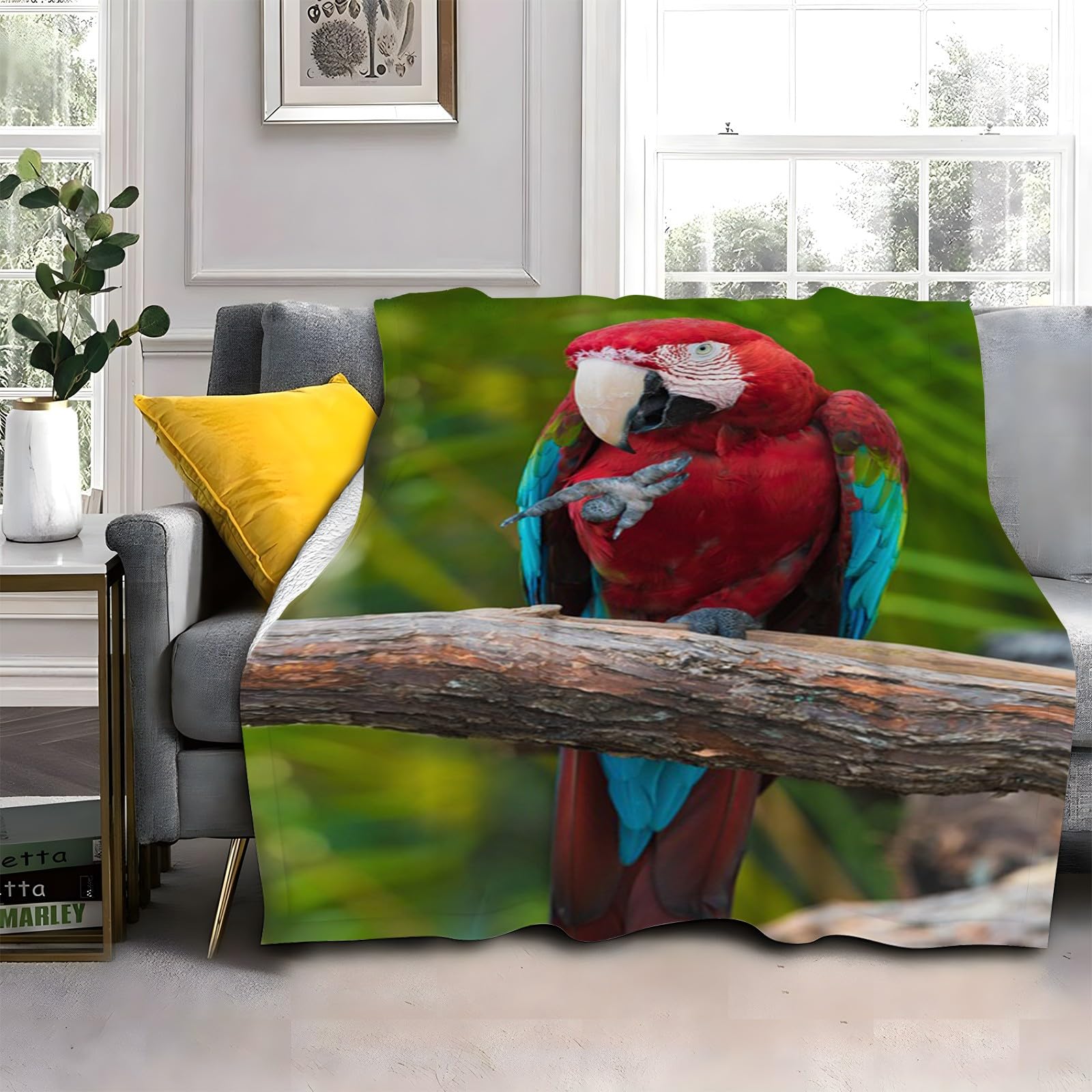 LLSZAHD Macaw Blanket, Red Bird Throw Blanket, Thick Warm Fuzzy Washable Flannel Blanket for Sofa, Chair, Car, Lap, Pets, excellent gift (30"x40")