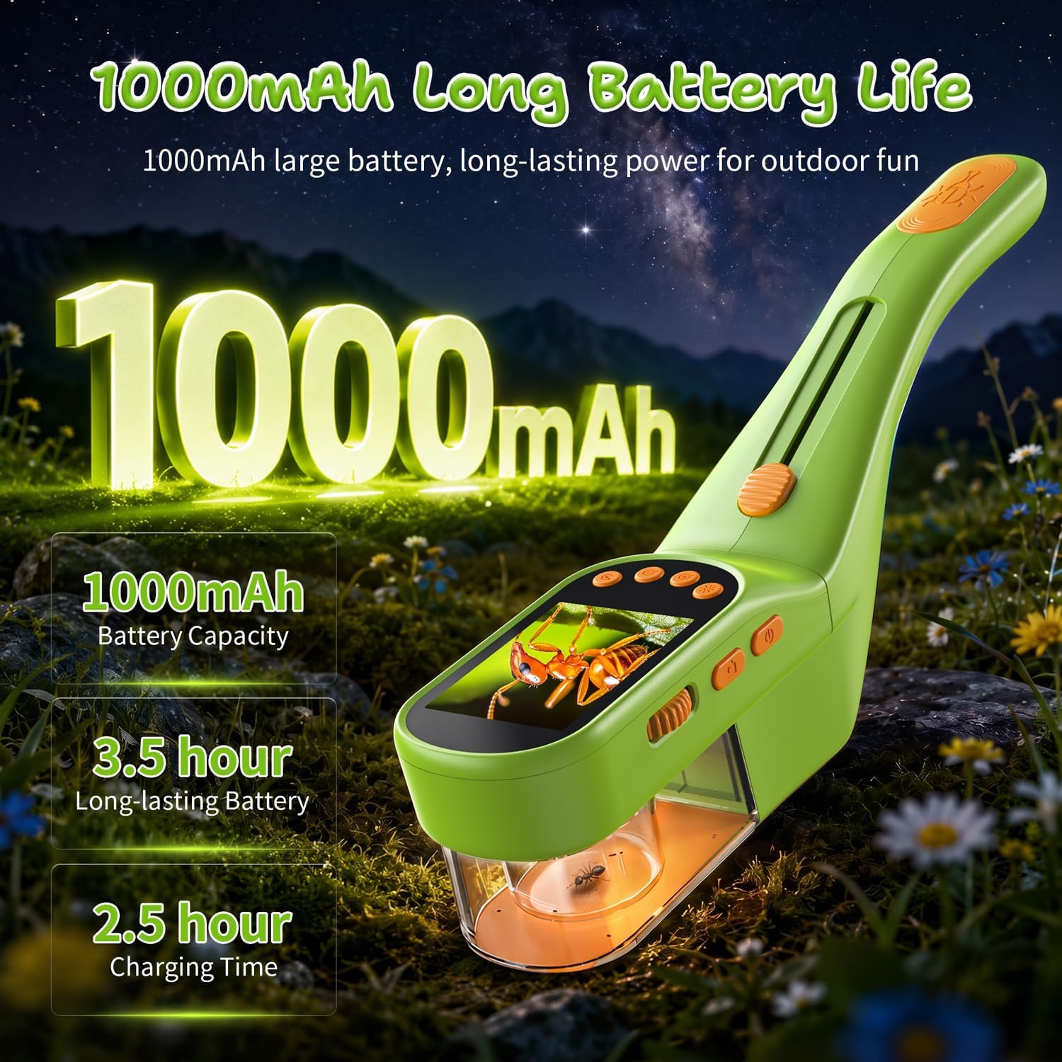 Bug Catcher for Kids, 500X Zoom, 2.4" Screen, STEM Toy 4-8, Lime image 5