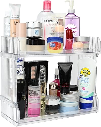 Skywin Contenedores de almacenamiento apilables de plástico con parte delantera abierta, organizadores de despensa de acrílico de 2 niveles con