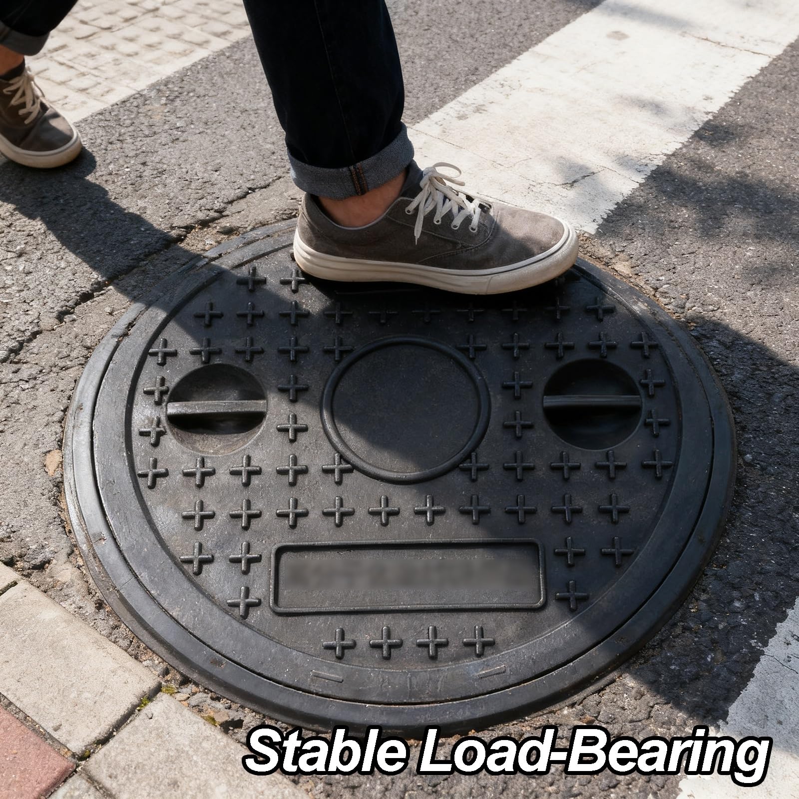 Tapa para Arqueta de Registro Redonda de 30cm con Marco Antideslizante Tapa Sumidero Terraza con Asas Laterales Dobles para Drenaje Pluvial y Tanque Séptico