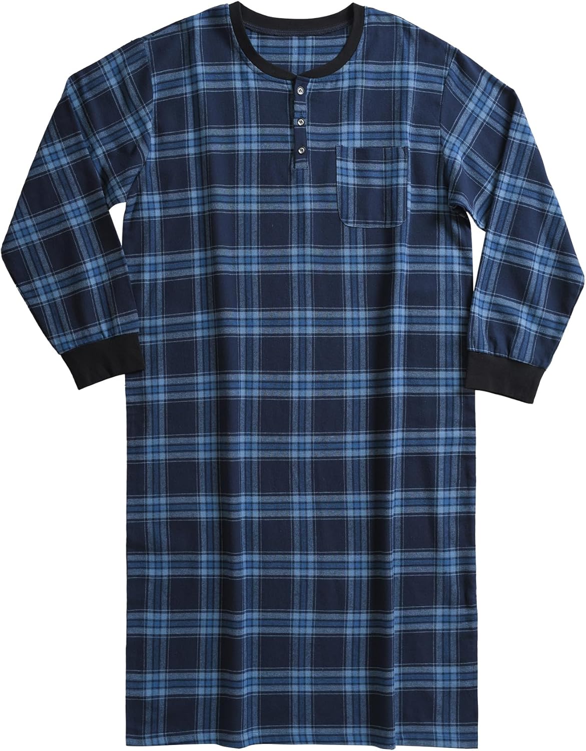 Esenchel メンズ コットン フランネル ヘンリー ナイトシャツ 長袖 ナイトガウン