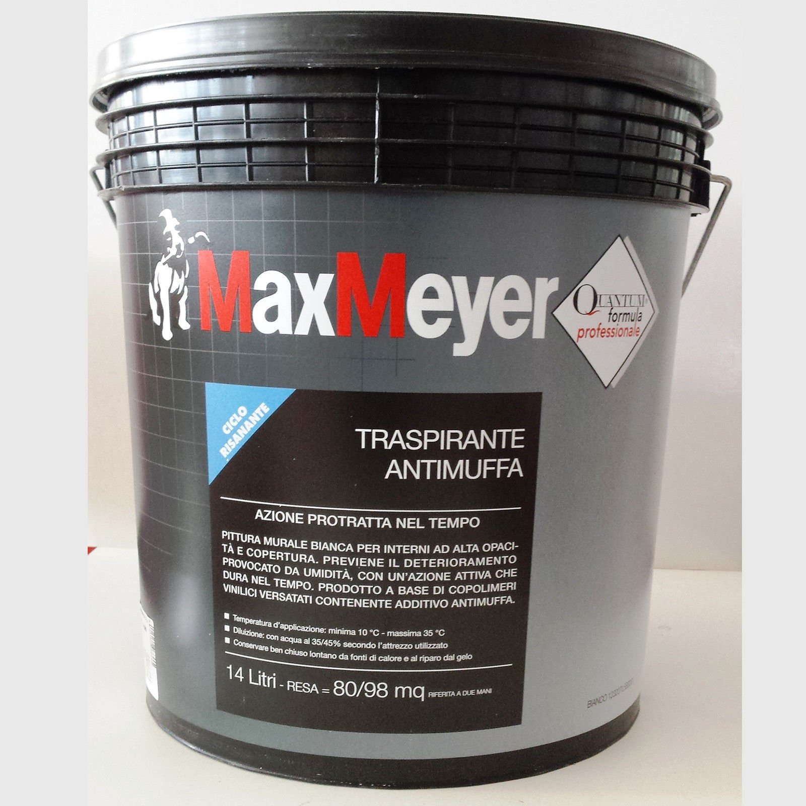 Idropittura traspirante antimuffa Max Mayer adatta per interni umidi e poco aerati Lt.14