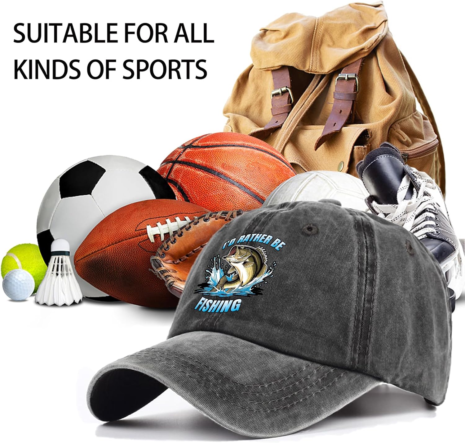 Fish Themed Vintage Adjustable Cotton Baseball Cap - Image 4