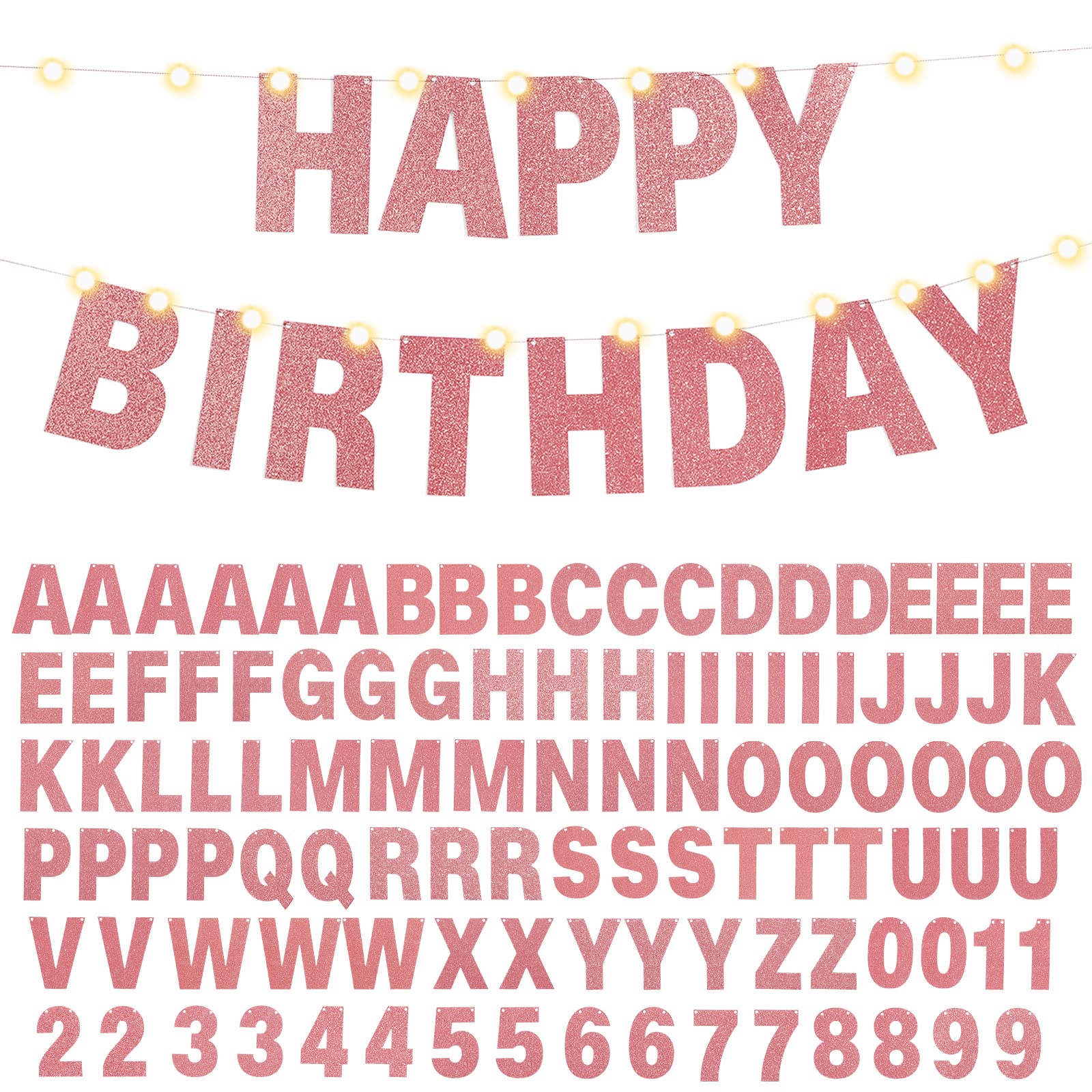 TaoBary 112 Pcs DIY Letter Custom Banner Glitter Customizable Banner Kit Including 107 Letters and Numbers 3 Rope for Valentine Birthday Party(Rose Gold)