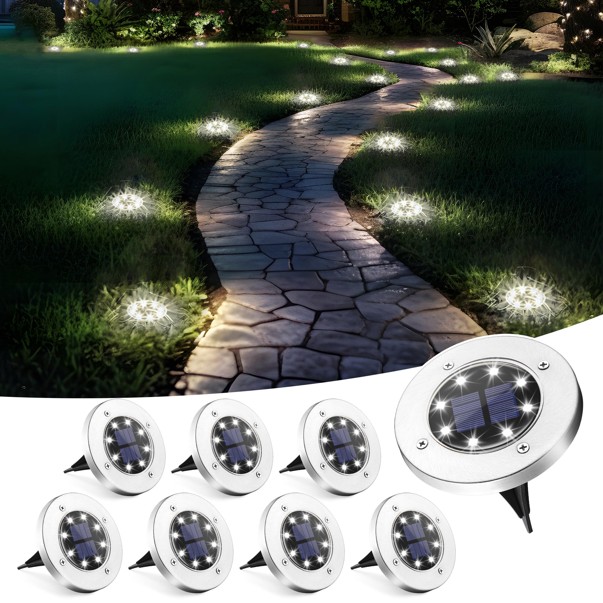 SOLPEX Solar Lights Outdoor Waterproof, 8 Pack Solar Ground Lights, Solar Garden Lights Landscape Lighting for Pathway Driveway Patio Backyard Walkway (Cool White)ClimatePartner certified