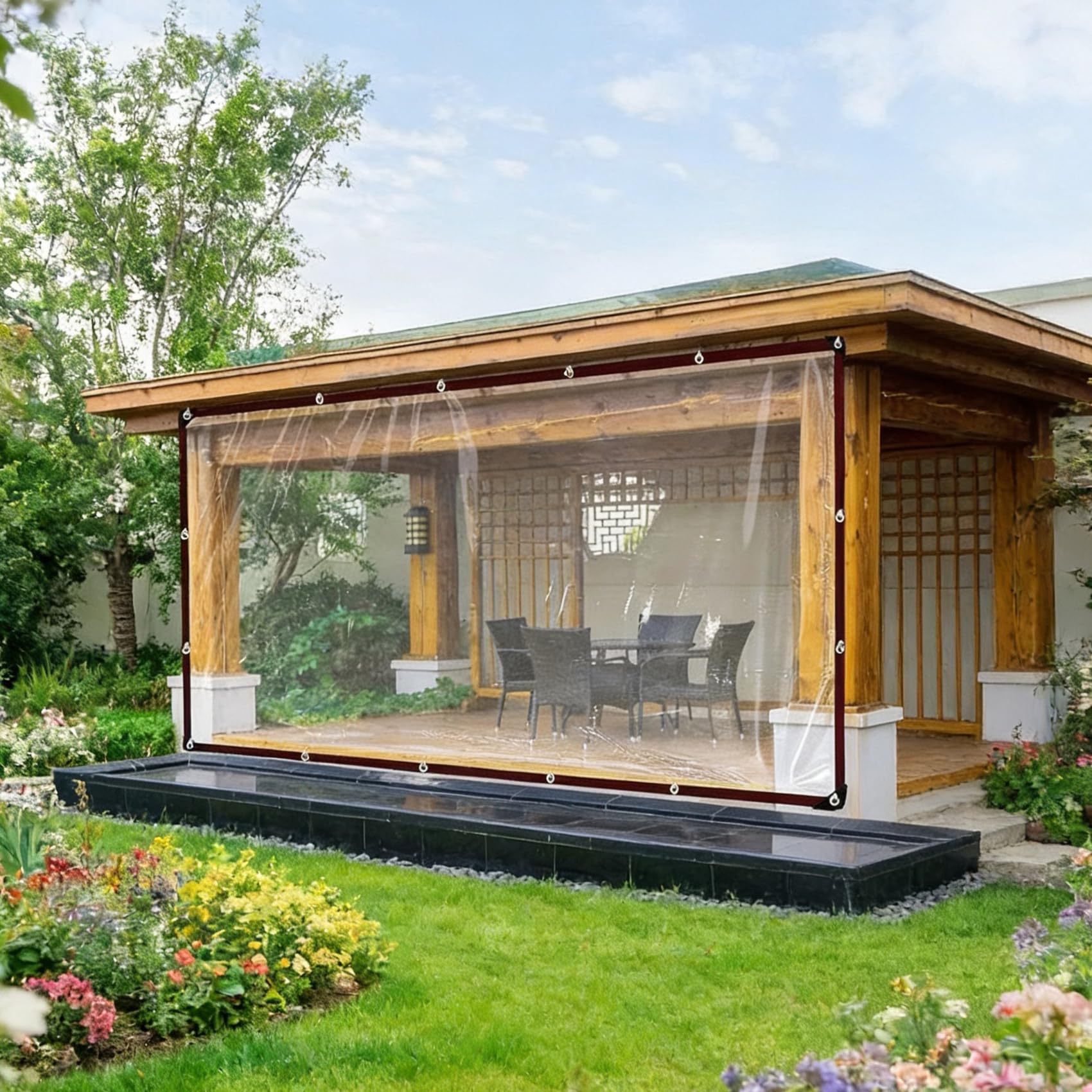 Lona exterior transparente impermeable de 2.2 x 2.3 m antipolvo para jardín