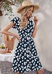 MISFAY Robes d'été pour femmes 2026 | Manche à volants ,Deux poches latérales, Bouton de décoration, Bande élastique à la taille