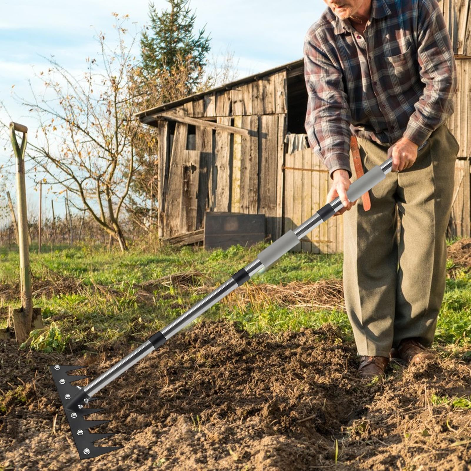 Herramienta De Deshierbo De Mango Largo | Desbrozadora Manual para Jardinería Paisajismo Y Airear Suelo | Escardador Telescópico para Jardinería para Limpiar Acículas Suelo Macizos De