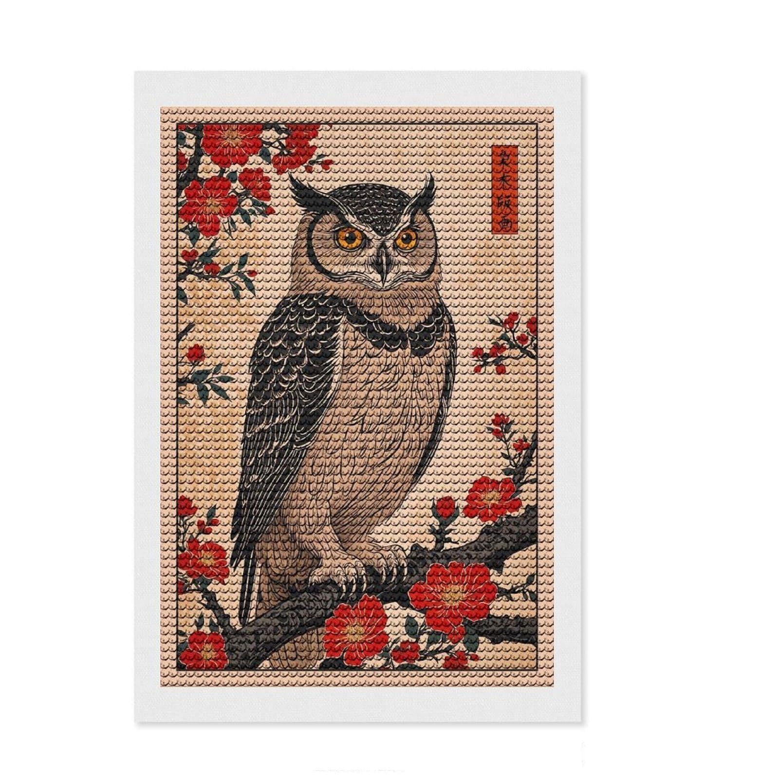 Junmoney Owl Bird Diamond Art Canvas 8"x12", Adhesive Canvas, Living Room Decor, for Family Craft Time, Thoughtful Handmade Gift