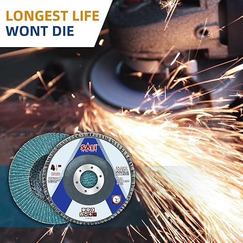 Miniatura 17 de Sali Paquete de 10 discos de solapa de circonio, grano 40, disco de lijado de 4.5 x 7/8 pulgadas, tipo bisel #29, amoladora angular de grado premium