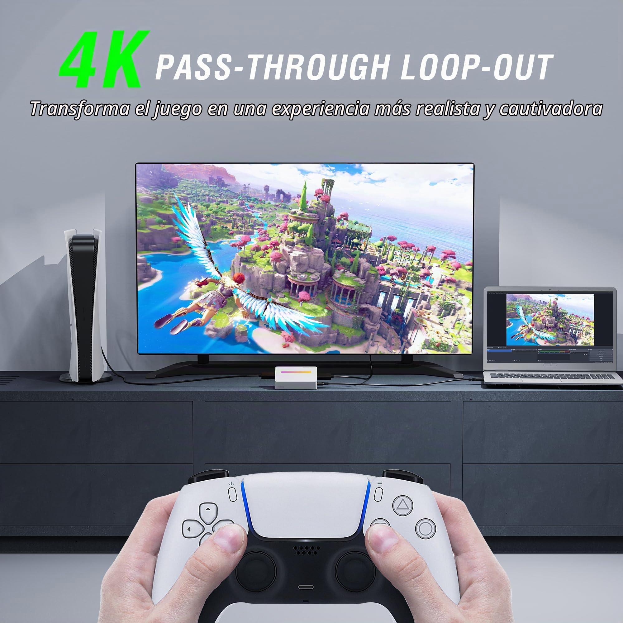 Fifine AmpliGame - Tarjeta de captura de video HDMI USB 4K para transmisión OBS, tarjeta de captura de audio 1080P con RGB, entrada/salida HDMI compatible con Switch/XBOX/PS5/Computer-V3 blanco