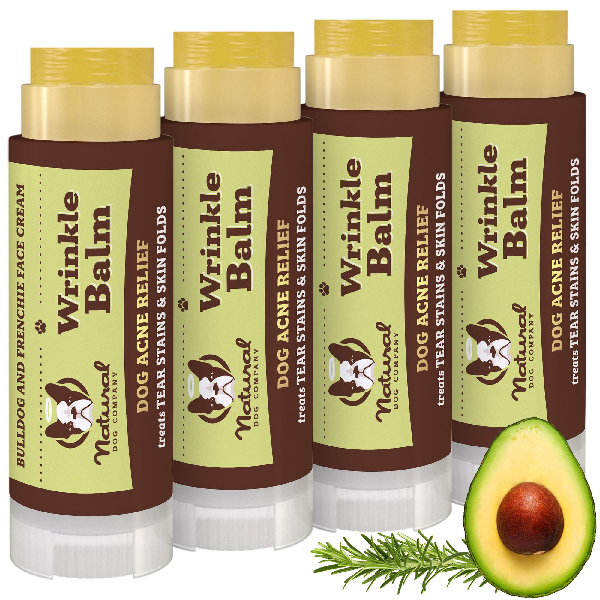 Natural Dog Company Wrinkle Balm, Travel Stick, 0.15 oz, 4 Pack, Dog Lotion for Dry Itchy Skin, Cleans Wrinkles, Yeast Infection Treatment for Dogs, Plant Based, Made in USA