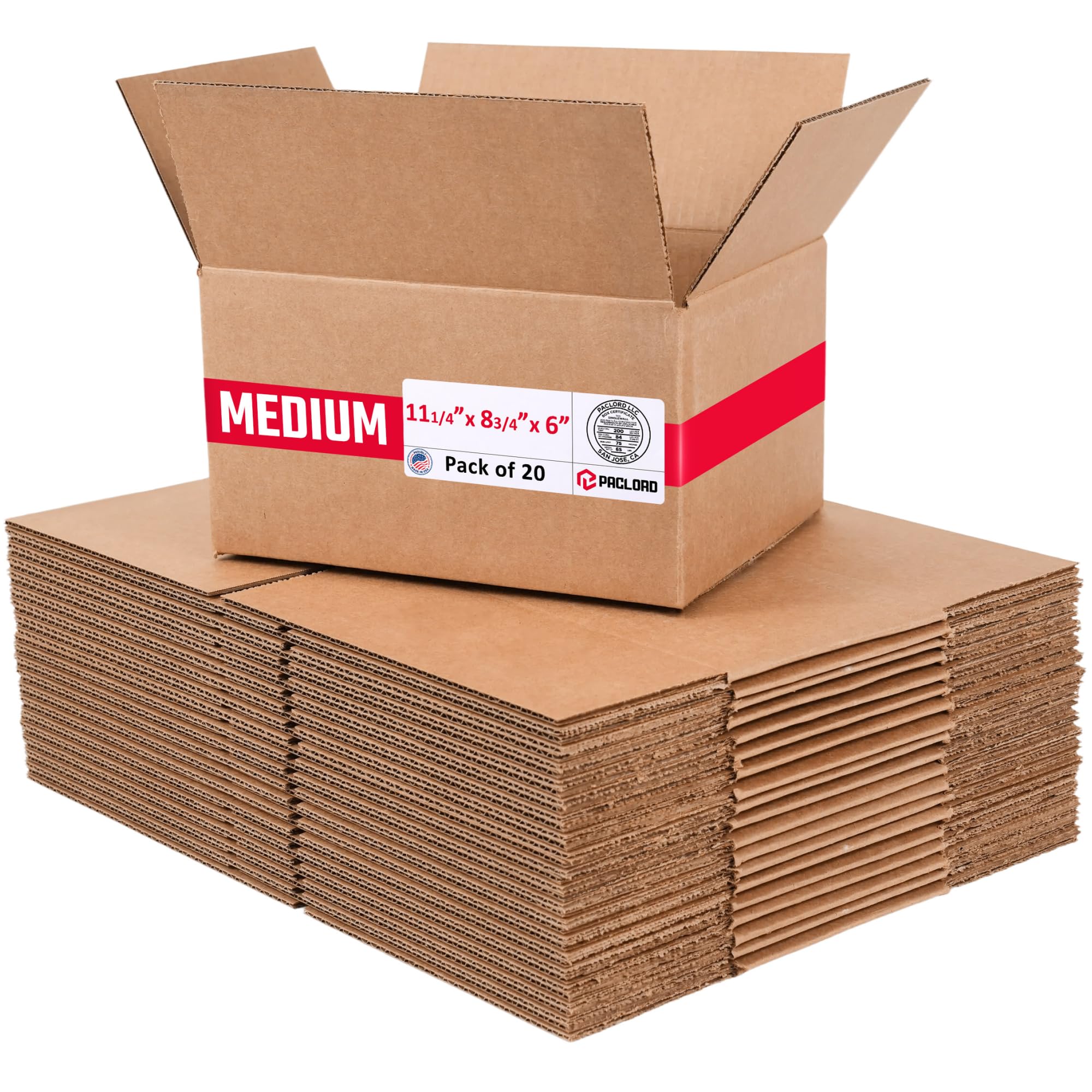 Medium Cardboard Boxes 11 1/4"L x 8 3/4"W x 6"H (Pack of 20) - USA-Made Packing Boxes for Moving, Shipping, or Storage - USPS, UPS, FedEx Approved - Professional Packing Supplies for Moving | USA-Made Packing Boxes for Moving, Shipping, or Storage - USPS, UPS, FedEx Approved - Professional Packing Supplies