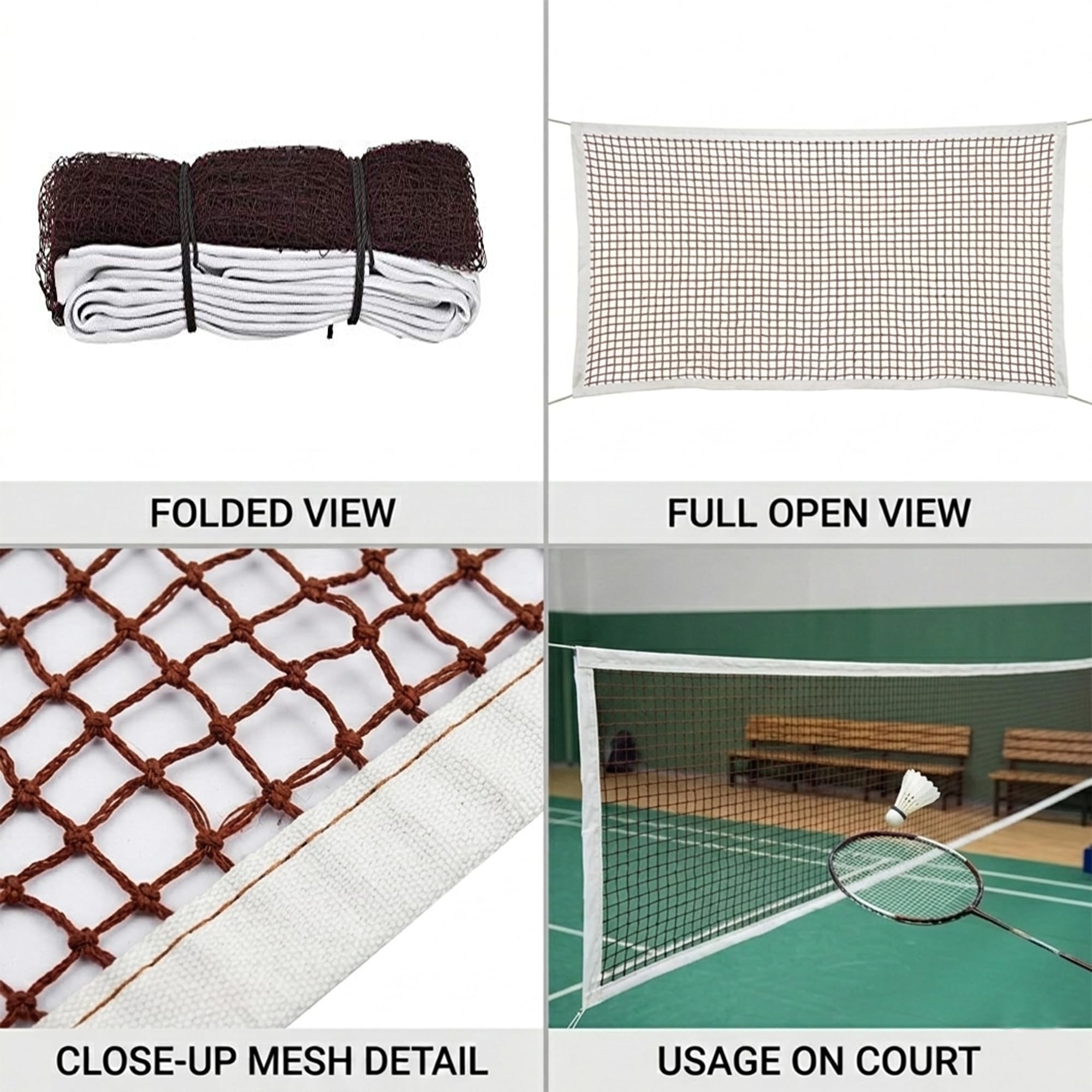 Troft Heavy Quality Badminton Net All Weather Cotton Brown for Indoor Outdoor Courts Practice Tournament Play Durable Easy Setup Use 2