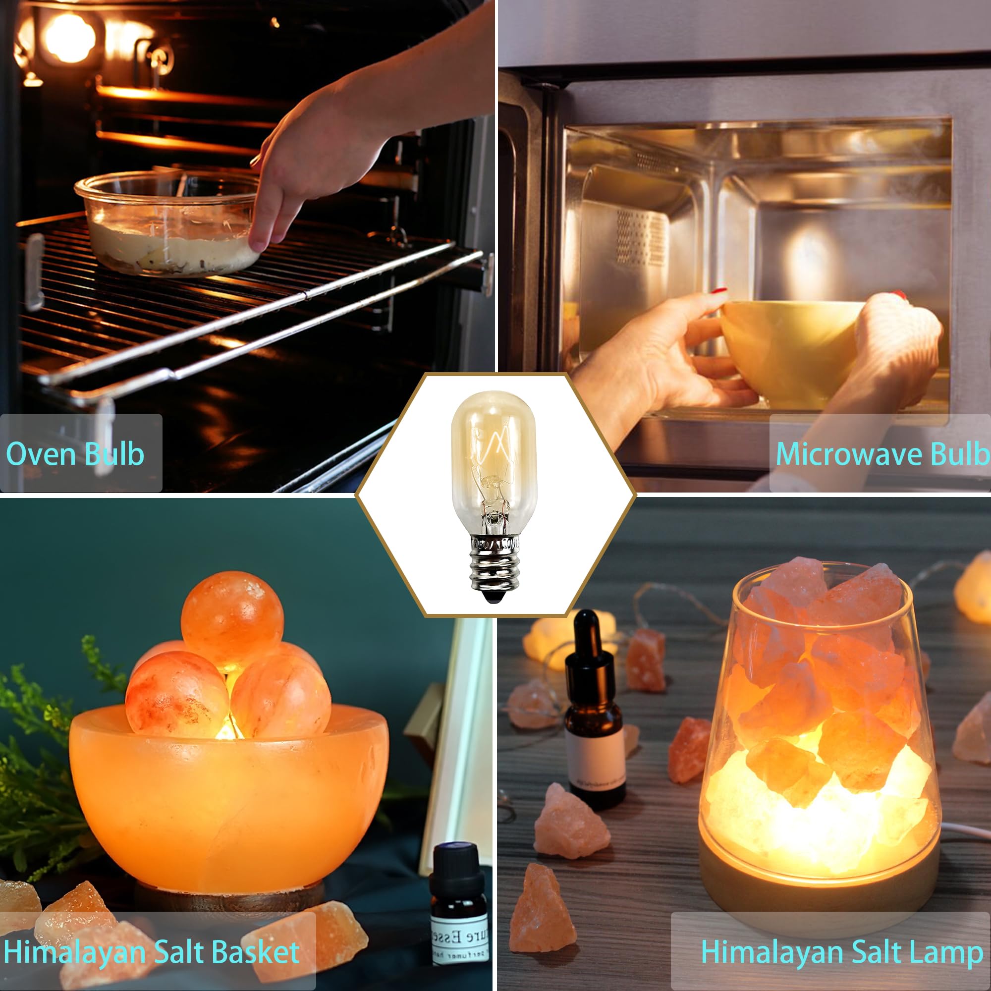 Paquete de 3 bombillas de horno resistentes al calor 300 'C E12 15 W 120 V electrodomésticos microondas sobre estufa campana extractora bombilla de lámpara de lava WE4M305 bombilla secadora bombilla 4