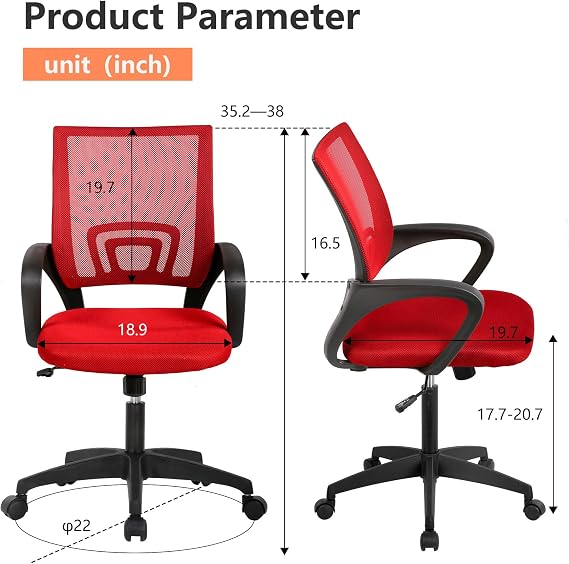 PayLessHere | Office Chair | Red | Pack of 2 | with Lumbar Support