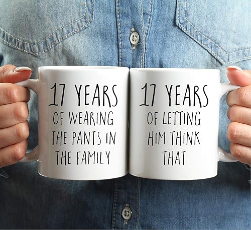 Miniatura 3 de Andaz Press Divertida taza de café de 17 aniversario de boda de 11 onzas, regalo de broma para parejas, 17 años de usar los pantalones en la