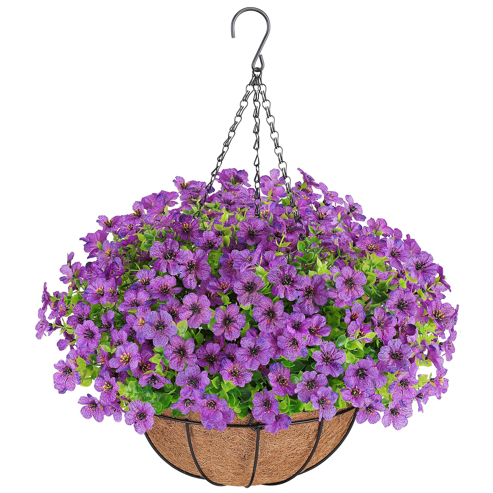 Artificial Flowers Hanging Plants in Basket,Artificial Hanging Flowers for Spring Outdoor Indoor Decor,UV Resistant hanging Baskets with Fake Flowers