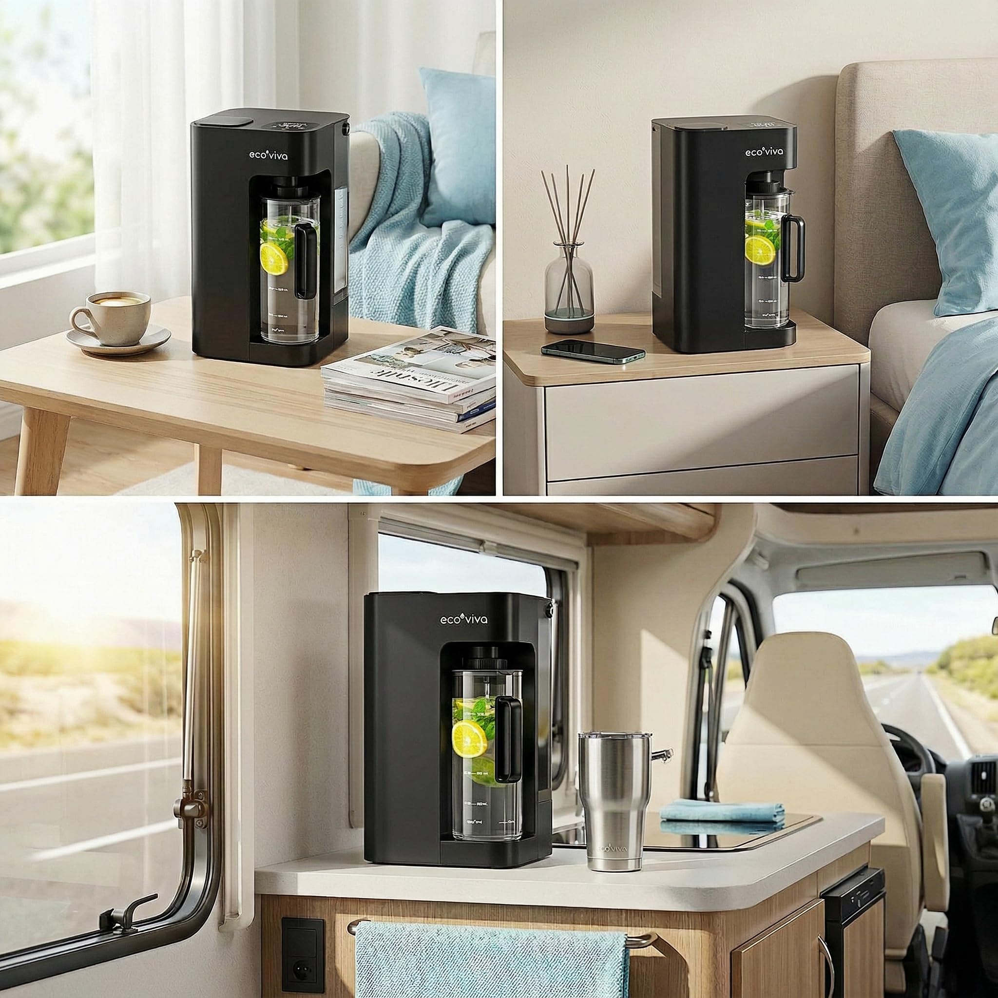 Filtratore d'acqua ecoviva water Mate 3 UV a osmosi inversa, rapporto 3:1 da puro a scarico, caraffa auto-riempimento, purificatore d'acqua senza installazione, 9 fasi di filtrazione RO portatile con
