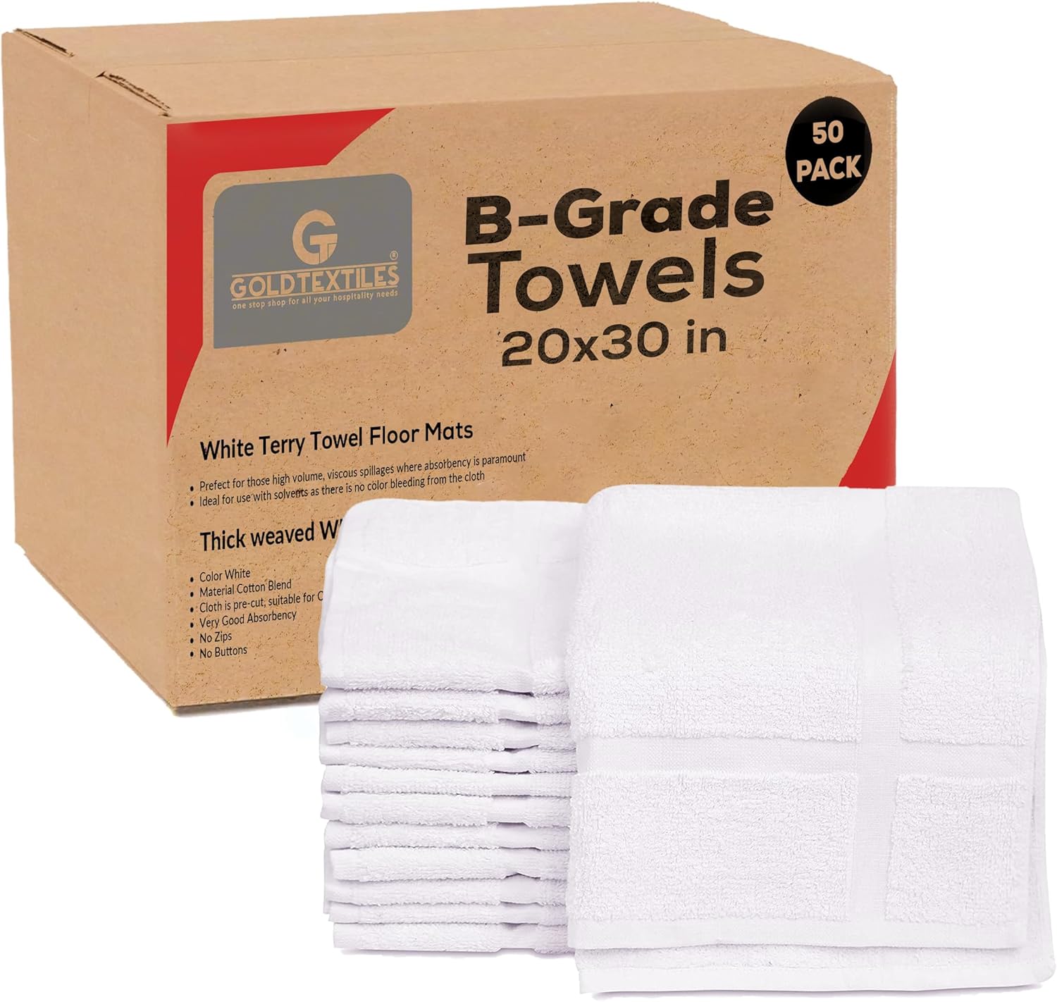 GOLD TEXTILES White Bath Mat Towels 20 x 30 Inches (50 Pack