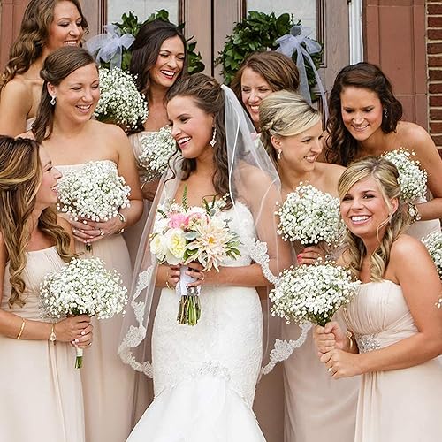 Miniatura 73 de N&T NIETING Babys Breath - Flores artificiales blancas, 10 ramos de gypsophila falsas de tacto real, arreglo de aliento de bebés para bodas